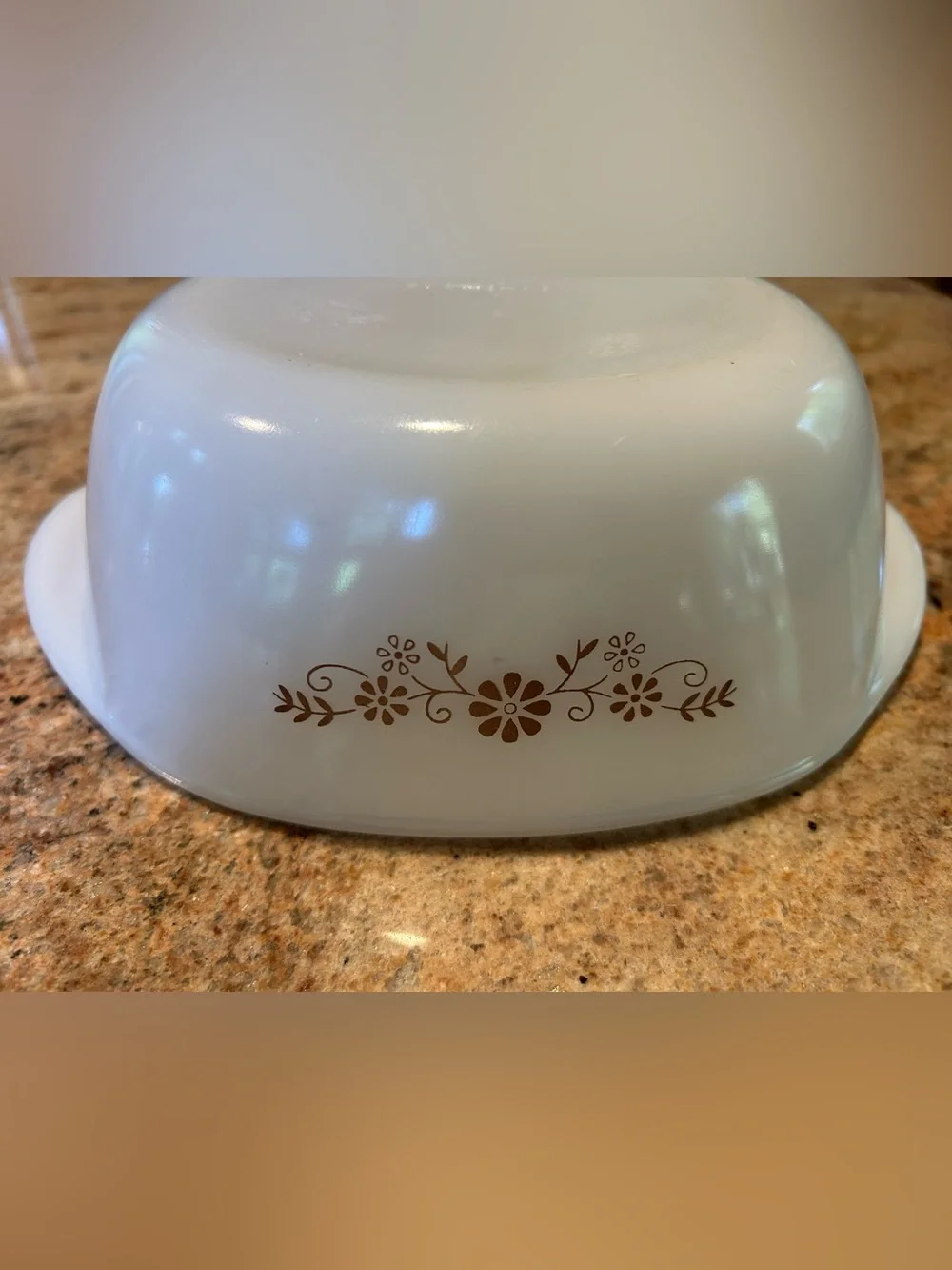 Dynaware PYR-O-REY Opal Glass Casserole Brown Floral Daisy 8”W 3”deep 1.5Qt